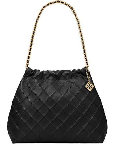 Tory Burch Fleming Soft Quilted Leather Hobo Bag - Black