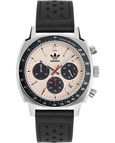adidas Chronograph Leather Strap Watch - Black