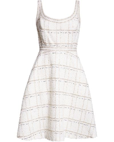 Giambattista Valli Windowpane Sequin Tweed Dress - White