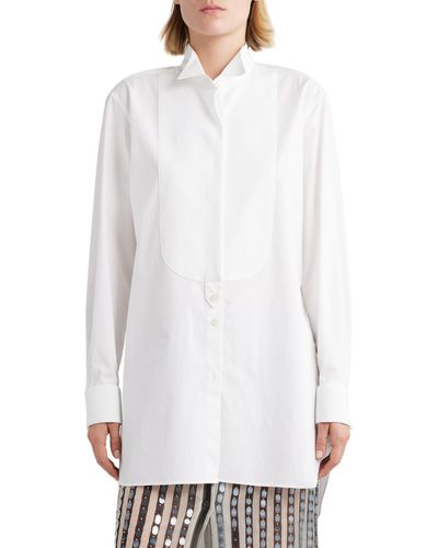 Dries Van Noten Oversize Cotton Poplin Tuxedo Shirt - White