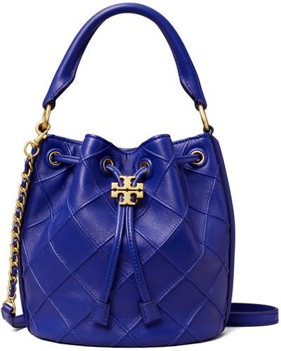 Tory Burch Small Fleming Soft Leather Bucket Bag - Blue