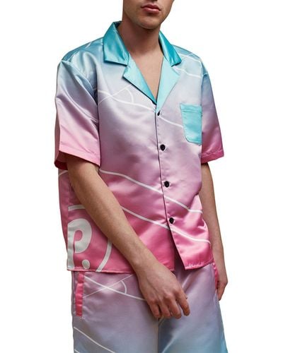 Paterson South Beach Oversize Satin Camp Shirt - Red