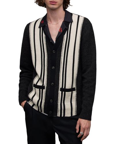 AllSaints Berkley Stripe Wool & Cotton Blend Cardigan - Black