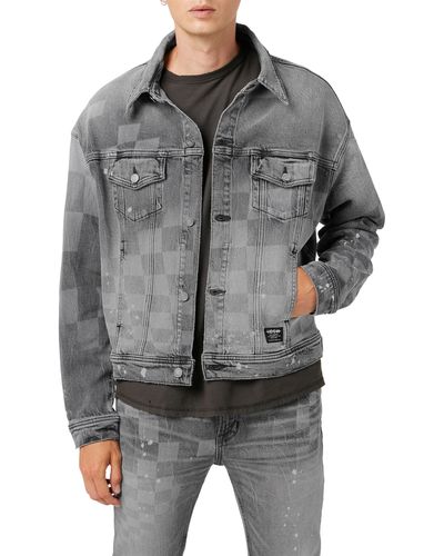 Hudson Jeans Checkerboard Denim Trucker Jacket - Gray