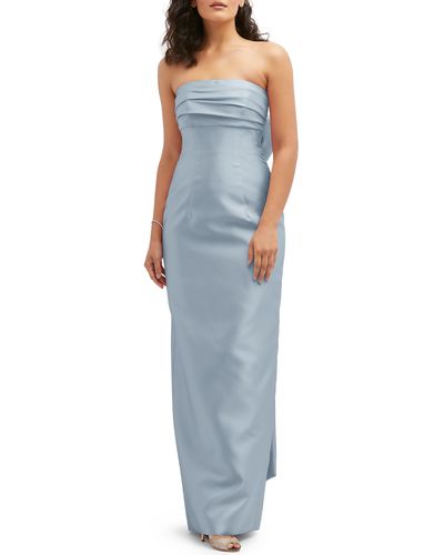Alfred Sung Strapless Bow Back Satin Column Gown - Blue