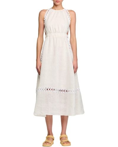 Sandro Coralie Heart Lace Midi Dress - White