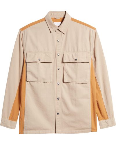 TOPMAN Colorblock Cotton Twill Shirt - Brown