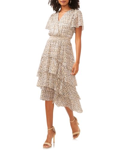 Vince Camuto Metallic Abstract Print Tiered Dress - Natural