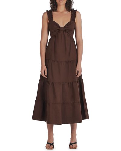 Charlie Holiday Diana Tiered Linen & Cotton Midi Dress - Brown