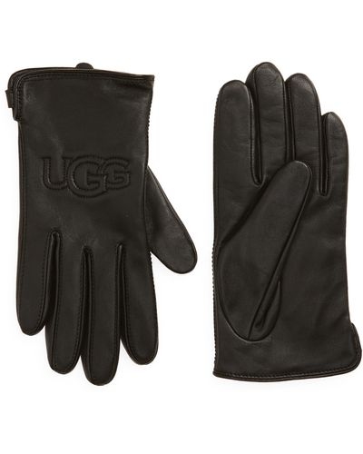 UGG ugg(r) Logo Stitch Leather Gloves - Black