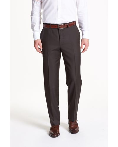 Canali Flat Front Solid Wool Pants - Gray