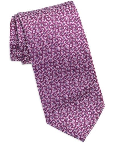 David Donahue Floral Silk Tie - Purple