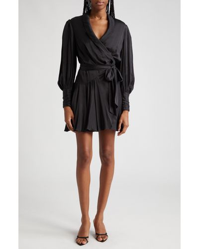 Zimmermann Long Sleeve Silk Wrap Minidress - Black
