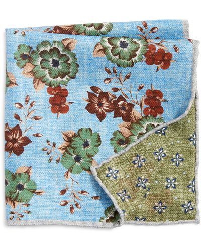 Edward Armah Floral & Neat Prints Silk Pocket Square - Blue