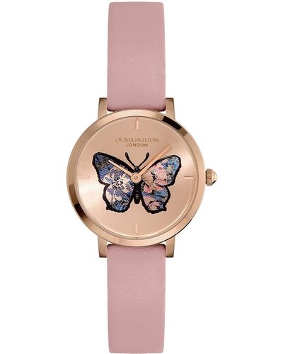 Olivia Burton Signature Butterfly Leather Strap Watch - Pink