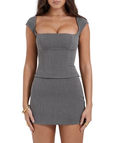 House Of Cb Rowena Lace-up Back Corset Top - Gray