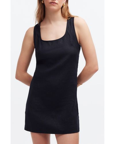 Madewell Cross Back Sleeveless Linen Minidress - Black