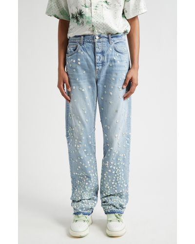 Amiri Floral Embroidered Straight Leg Jeans - Blue