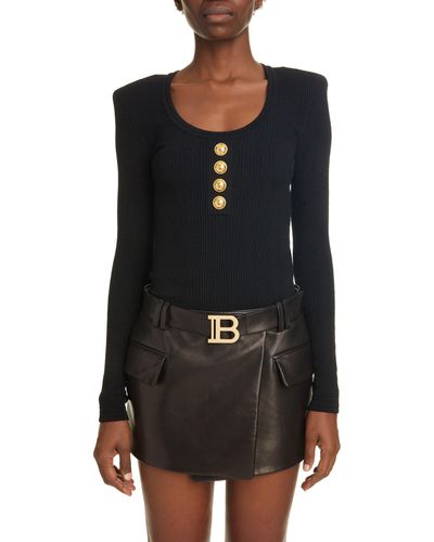 Balmain Ribbed Knit Bodysuit - Black