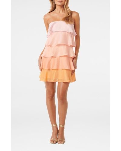 EVER NEW Cleo Ombré Ruffle Strapless Minidress - Orange