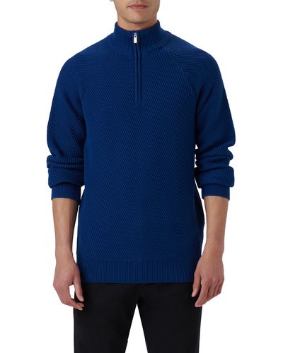 Bugatchi Diagonal Stitch Quarter Zip Sweater - Blue