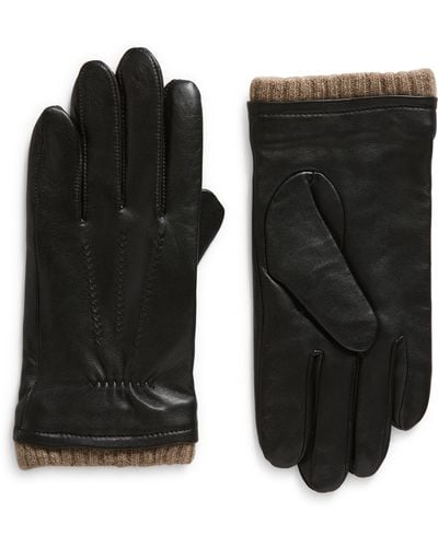 Nordstrom Leather Cashmere Cuff Gloves - Black