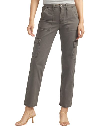 Silver Jeans Co. Suki Curvy Straight Leg Cargo Pants - Gray