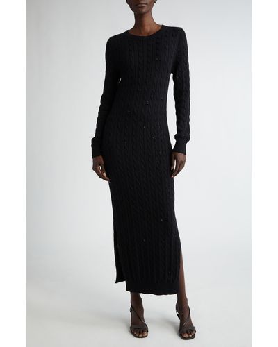 Brunello Cucinelli Sequin Long Sleeve Cable Sweater Dress - Black