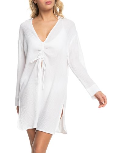 Roxy Sun & Limonade Ruched Long Sleeve Cover-up Dress - White