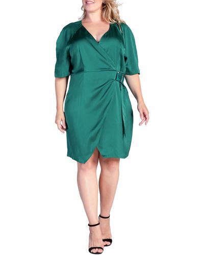 Standards & Practices Rara Buckle Sateen Wrap Dress - Green
