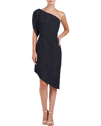 Kay Unger Electra One-shoulder Jacquard Cocktail Dress - Black