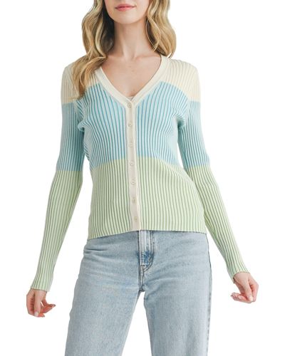 All In Favor Colorblock Rib Cardigan In At Nordstrom, Size X-large - Blue