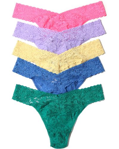 Hanky Panky Assorted 5-pack Lace Original Rise Thongs - Green