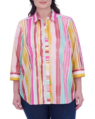 Foxcroft Watercolor Stripe Button-up Shirt - Red