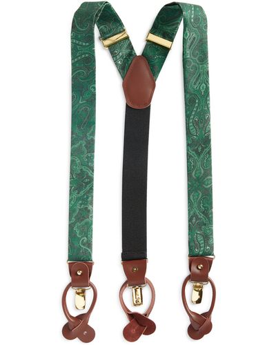 CLIFTON WILSON Hunter Green Paisley Silk Suspenders