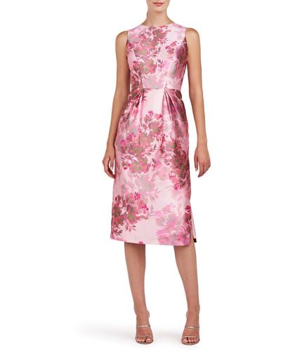 Kay Unger Adriana Floral Sleeveless Satin Sheath Dress - Pink