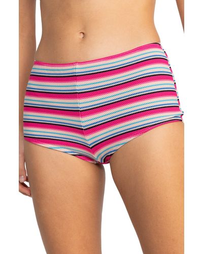 Roxy Paraiso Stripe Shorty Bikini Bottoms - Purple