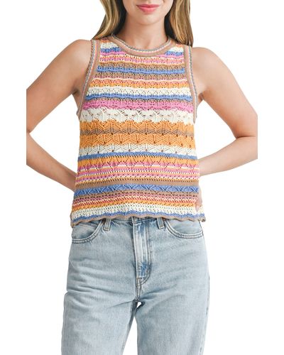All In Favor Stripe Mixed Stitch Sleeveless Sweater In Pink/mustard/blue Combo At Nordstrom, Size Medium