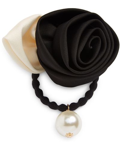 Tasha Rose & Imitation Pearl Ponytail Holder - Black
