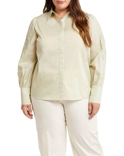 Harshman Devlin Embroidered Sleeve Cotton Button-up Shirt - Natural