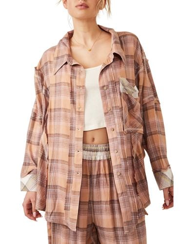 Free People Fallin' For Flannel Oversize Pajama Shirt - Pink