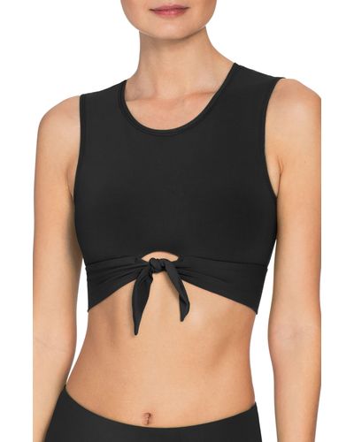 Robin Piccone Ava Longline Knot Front Bikini Top - Black