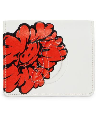 Christian Louboutin X Shun Sudo By My Side Button Flower Leather Bifold Wallet - Red