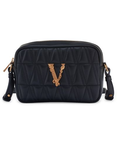 Versace Virtus Quilted Leather Camera Bag - Blue