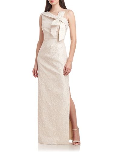JS Collections Odette Asymmetric Illusion Yoke Gown - Natural
