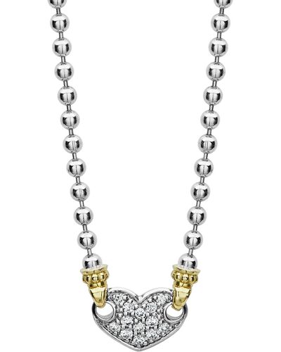 Lagos Beloved Diamond Pavé Heart Chain Necklace - Metallic