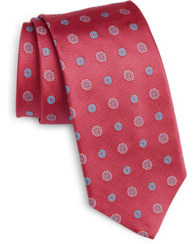 David Donahue Floral Medallion Silk Tie - Red