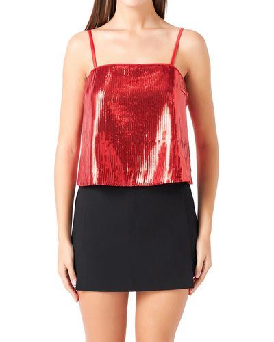 Endless Rose Sequin Crop Camisole - Red