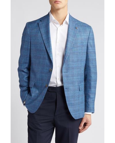 Jack Victor Midland Contemporary Fit Plaid Wool Blend Blazer - Blue