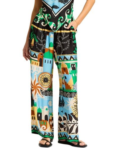 Seafolly Print Wide Leg Cover-up Pants - Green
